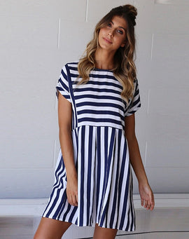 Summer O-Neck Dress Striped